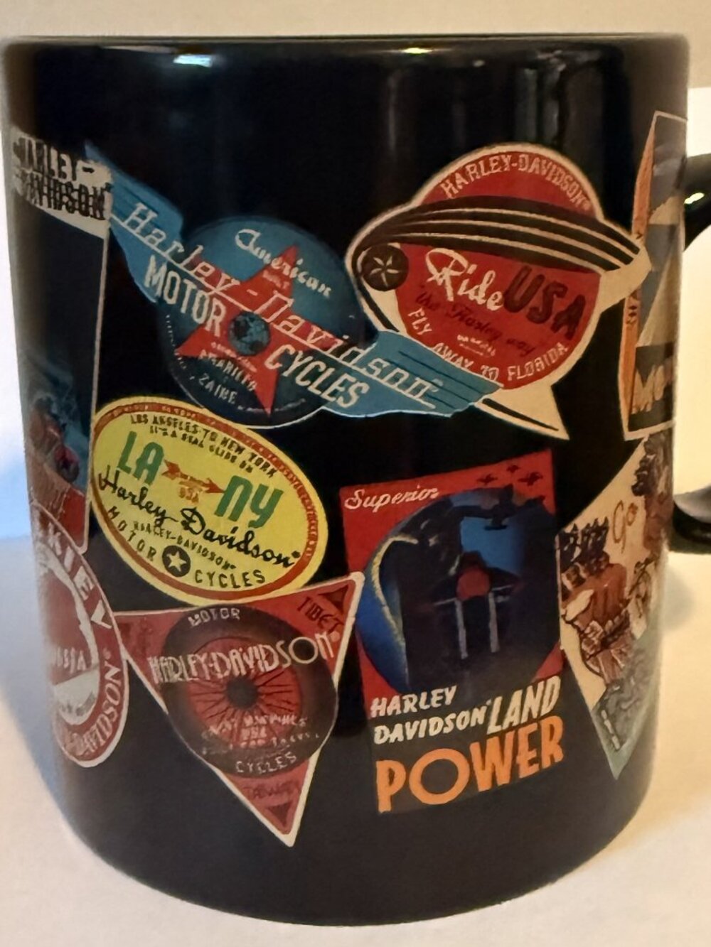Vintage Harley-Davidson World Travel Mug- Retro Sticker Biker Coffee Mug